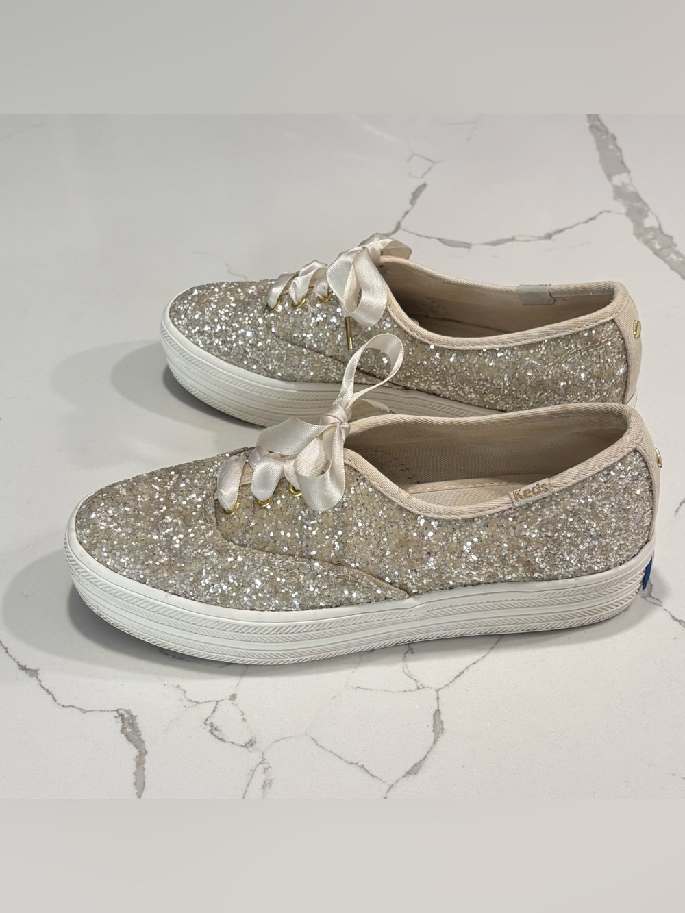 Keds Kate Spade New York Triple Glitter Platform Sneaker Women’s 5.5 White Cream